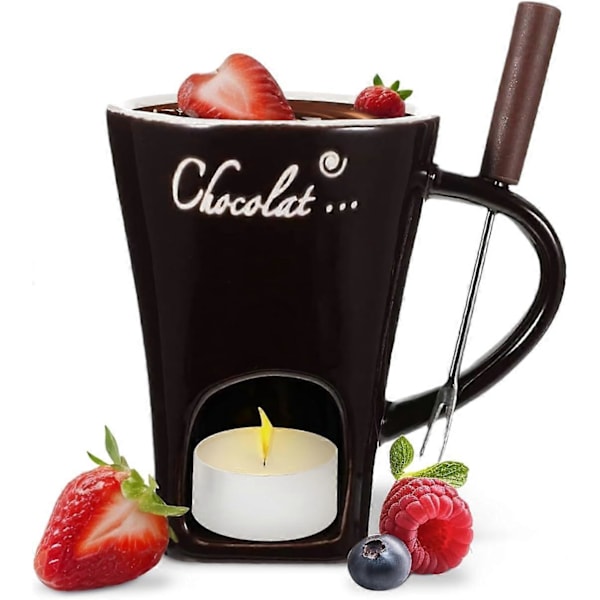 Choklad Fondue Mug Kaffekopp Choklad Smältande Mugg med Gaffel Fondue Gryta Värmare Mugg Godis Hot Pot för Godis Ost Matlagning Dessert  (FMY) coffee