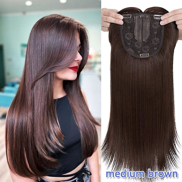 Lang Rett Clip-In Topp med Pannelugg Syntetisk Hår Parykker (FMY) medium brown 18inch