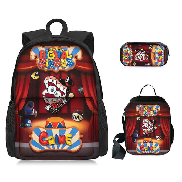 Fantastisk Cirkus Den Fantastiska Digitala Cirkusen Student Skolväska Tredelad Ryggsäck Enkelsidig Pennväska Termisk Lunchväska  (FMY) 8
