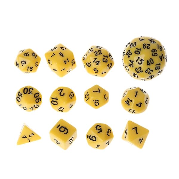 12 stk/sett flersidig polyhedral terning D4 D6 D8 D10 D12 D20 D24 D30 D60 Dungeons  (FMY) Yellow