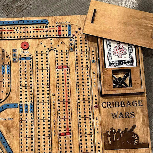 Cribbage Wars Brädspel - Klassiskt kortspel med roliga vändningar, förvaring för kort & pinnar, interaktivt förälder-barn brädspel (FMY) A