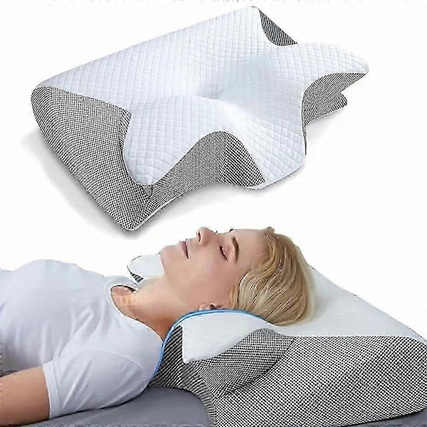 Memory Foam Cervicalkudde, 2 i 1 Ergonomisk Kontur Ortopedisk Kudde för Nacksmärta, Konturerade Stödkuddar för Sidosovare Ryggsovare Magsovare (FMY) A 59x37x12
