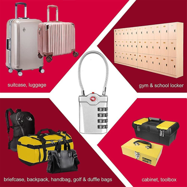 4-siffrigt kodlås, resväskalås, bagagelås med öppningslarmdisplay för resväskor, resväskor, vapenfodral, ryggsäckar, hänglåskombination