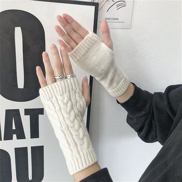 Håndleddsvarmer for kvinner Tykkstrikkede fingerløse hansker Vintervotter (FMY)