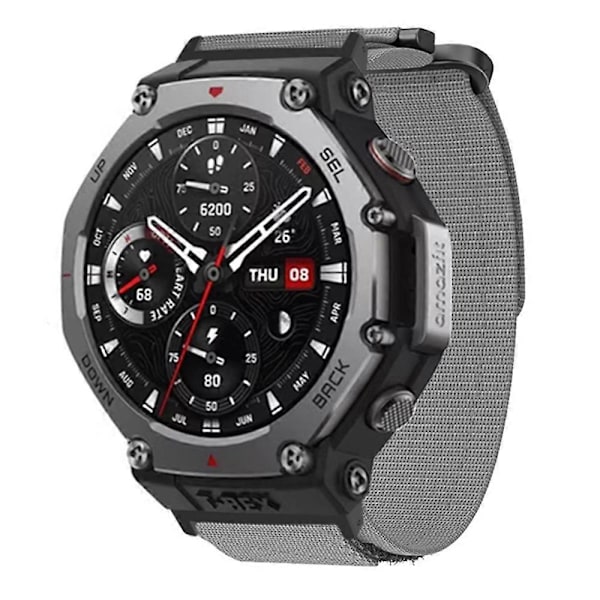 För Huami Amazfit T-Rex 3 Utomhusklätterklocka Armband Magisk Tejp Andningsbart Nylonband med Anslutning (FMY) Grey