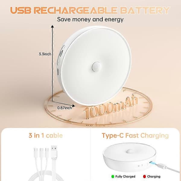 Varmfärgade LED-skåplampor Trådlös rörelsesensor Puck Light (FMY)