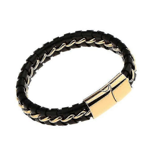 Herr Punk Läder Mix Färg Armband Med Guld Rostfritt Stål Lås (FMY)