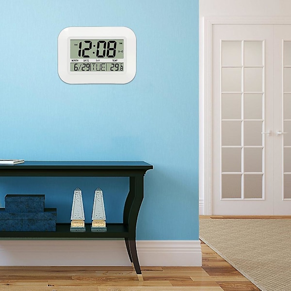 Digital Väggklocka Batteridriven Enkel Temperatur Kalender Datum Dag Kontor (FMY) White