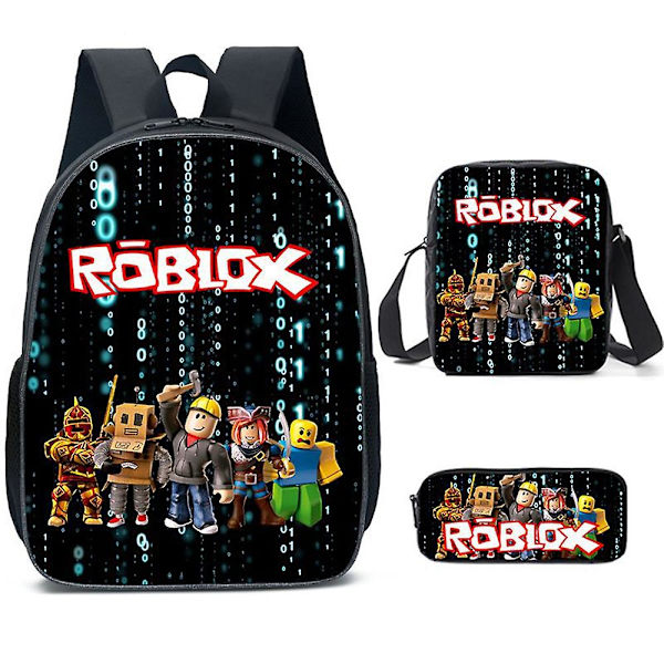 3-delt sett Roblox 3D-trykt ryggsekk, skoleveske, skulderveske, reiseveske, pennal, gave til barn, bursdag, jul (FMY) D