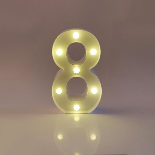 22cm LED Lysende Tal Hvide 0-9 Bryllup Fødselsdagsfest Batteridrevet Lampe (FMY) Number 8