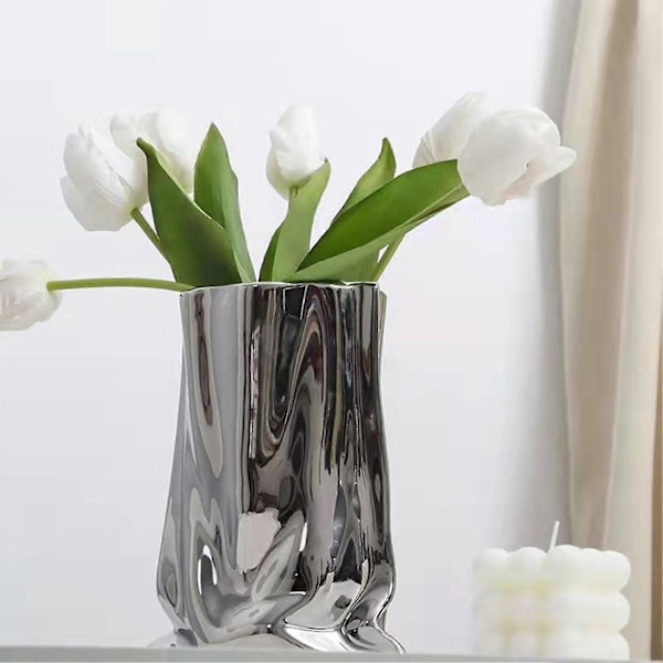 Keramisk Blomvas Stor Kapacitet Guld & Silver Centerpiece Vas För Hem Modern Bondgårdsdekor (FMY) Silver Extra Large