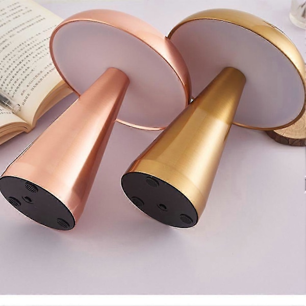 LED Svampe Bordlampe Genopladelig Touch Tre-tonet Belysning Til Cafe Bar Restaurant Stue Soveværelse Studie Dekoration - 1 stk (FMY) Rose Gold