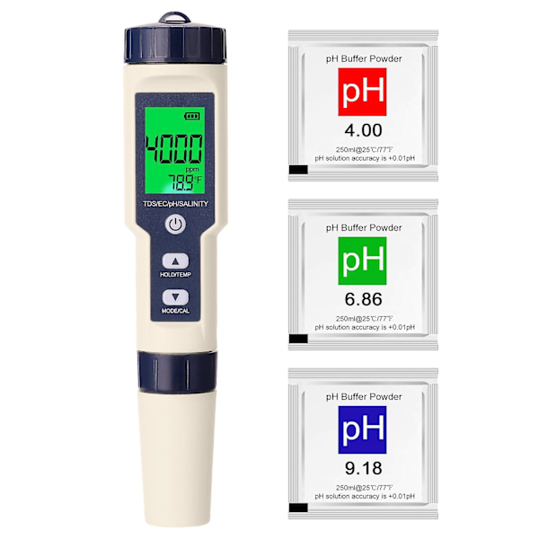 5 i 1 Professionell Multi-parameter Combo Testmätare PH/EC/TDS/Salthalt/Termometer Digital (FMY) multicolor