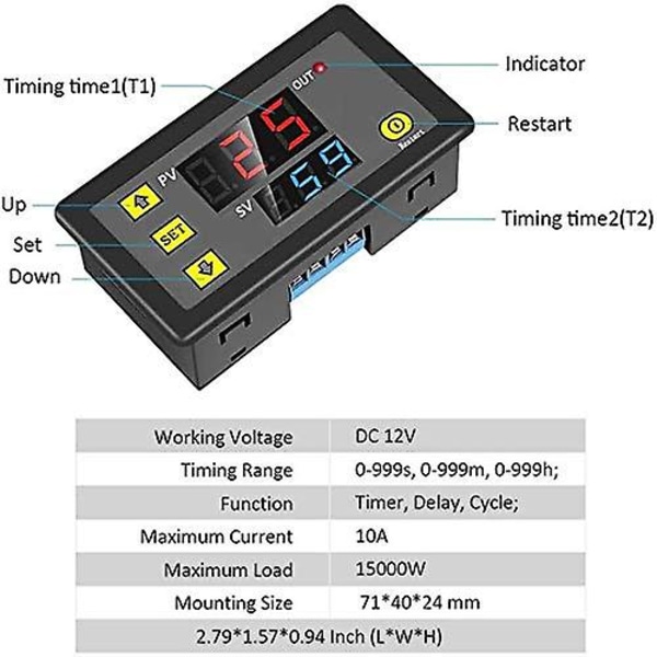 Dc 12v 20a Programmerbar digital relétimer tidssyklusforsinkelsesbrytermodul (FMY)