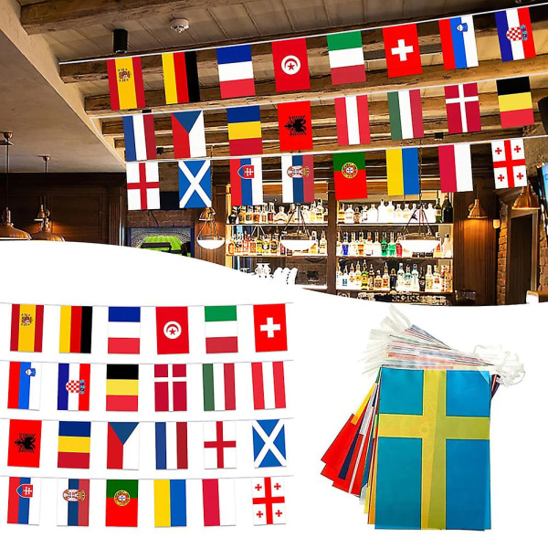 Euro 2024 Fodboldmesterskab Dekorationer Vimpler Banderoler Stilfulde Væg Dekorative Rekvisitter til Butik/Bar  (FMY) 10 Strings