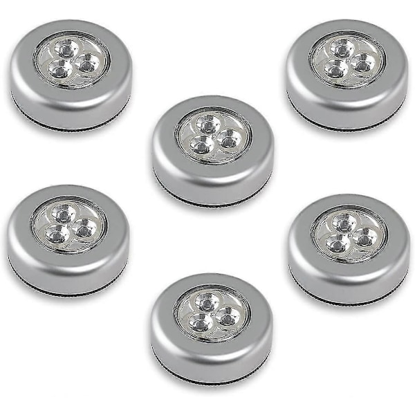 3 LED-lamper på batterier - Tryk for at tænde - Hvidt lys (6 stk) (FMY)