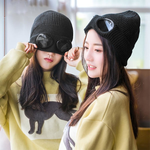 Miesten ja naisten Beanie Cp -neulehattu Villainen talvihattu Aurinkolasit Punk-hatut (FMY) Black