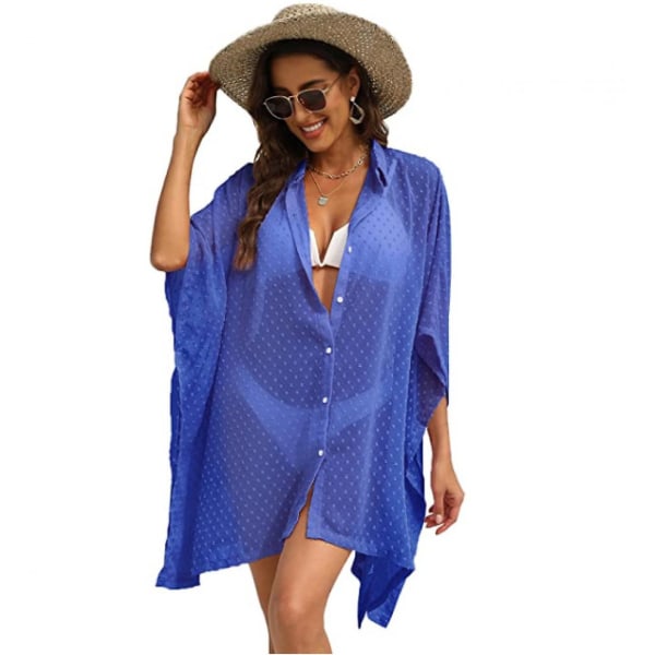 Badkläder för damer Cover Up Button Chiffong Badkläder Beach Cover Up --- Bluesize 2xl (FMY)
