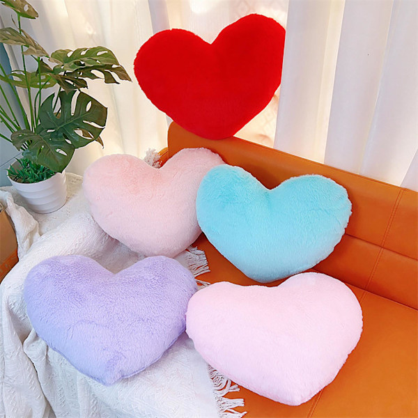 Plush Plysch Hjärtformad Kudde Mjuk Bekväm Fluffig Dekorationskudde för Hem Sovrum (FMY) Purple