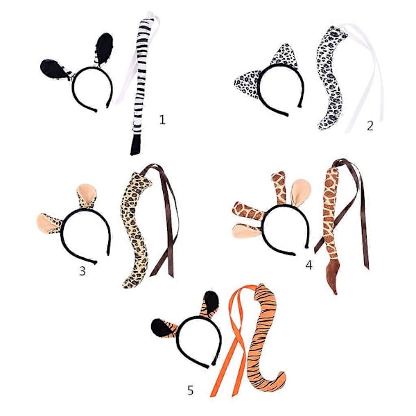 Zebra Giraff Öron Pannband Svans Set Djur Maskerad Kostym Kit för Cosplay (FMY) Zebra