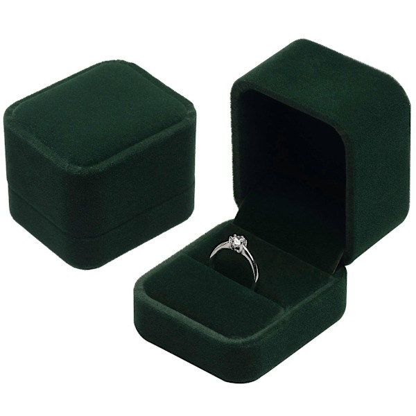 Klassisk fløyelsforlovelsesringboks, ørepynt-etui, gaveboks (FMY) Green