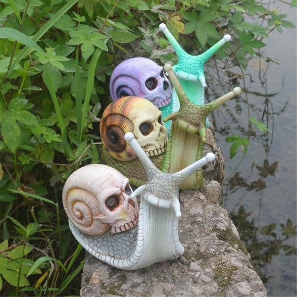 Halloween hodeskalle snegl, hodeskalle skulptur, hjemmeinnredning harpiks håndverk Utendørs hage dekorasjon Skull Art Skulptur Ornament A (FMY)