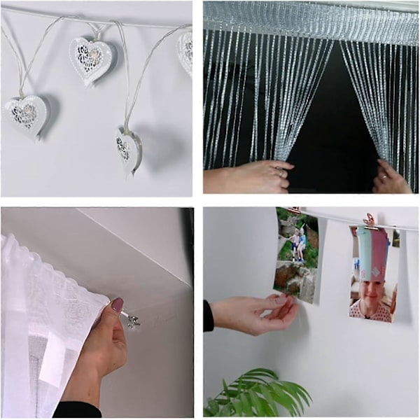 Hvid Vindue Netgardin Tråd Kabel Med 8 Kroge & 8 Øjne (3 Meter Netgardin Tråd + 8 Kroge + 8 Øjne)  (FMY)