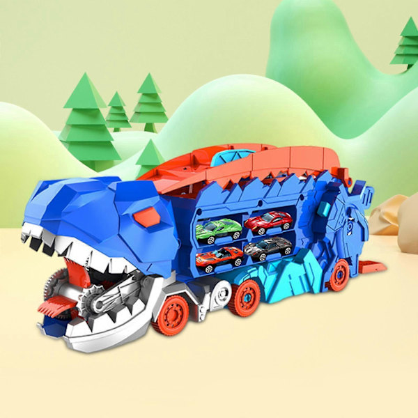 Dinosaurie Lastbil Ätande Bilar Leksak Transport Lastbil Bärare Pojkleksaker Dinosaurie Paradis Rutschkana Dinosaurie Bil Fordon Lekset Bebisar(FMY) 4 Mini Cars 43.2cmx14.3cmx17.5cm