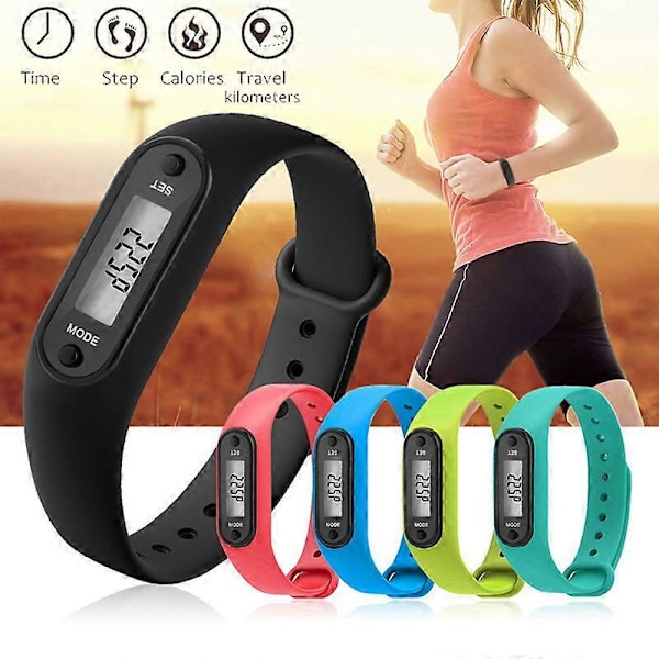 Skritteller Aktivitetsmåler Fitness Sportsklokke Armbånd Pedometer LCD Voksen Barn (FMY) Black
