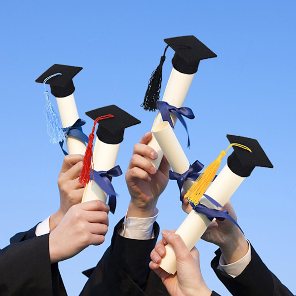 20 stk. Mini-bachelorhatt i filt med dusker til feiringer, vinflasketopper for graduering, festartikler for graduering (FMY) Black One Size
