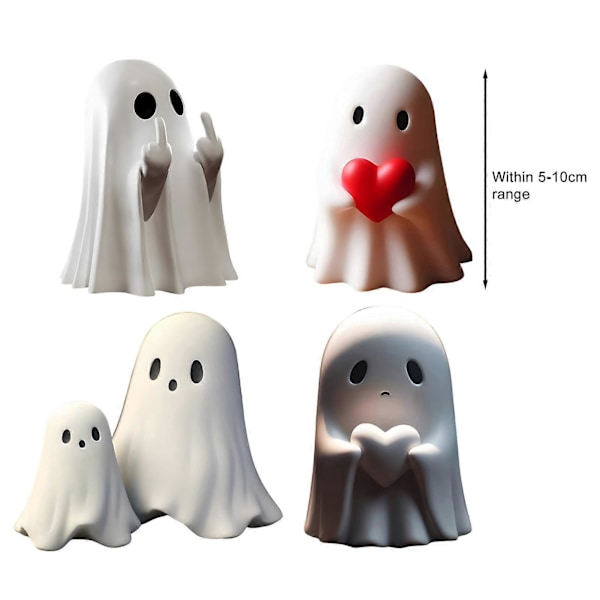 1/2/5 stk Halloween Spøgelsesfigur Spooky Love Heart Middle Finger Lille Spøgelse Harpiks Statue Skulptur Hjem Kontor Skrivebords Dekoration Ornament (FMY) Sets