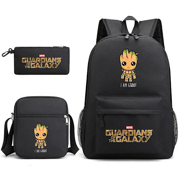 Marvel Groot Galaxy Guardians Treemann Trykt Gutter og Jenter Skolesekk Tredelt Sett (FMY) Black 1