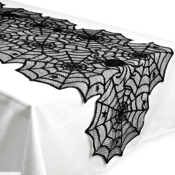 Halloween Gothic Spider Web Dug Spindelvæv Bordløber Cover Maskerade Skræmmende filmaftener Fest Boligdekoration (FMY)