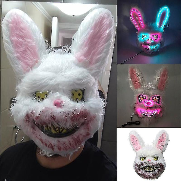 Szsh Cosplay Dekorativ Performance Rekvisit Lysende Blodig Kanin Plys Bunny Mask Oplyser Hovedbeklædning Halloween Horror Bear Mask (FMY) Glowing 01