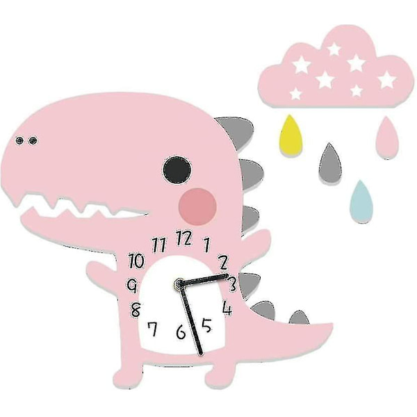 Barnväggklocka Dinosaurie med Moln Tyst Klocka Utan Tickande Ljud Pojkväggklocka Flerfärgsalternativ (FMY) Pink