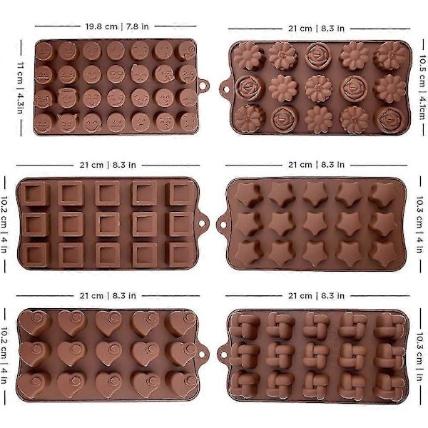 6 stk. Kageform Multi Style Silikon Chokoladeform L Bage (FMY)