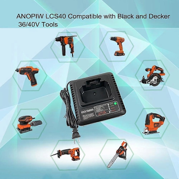 Erstatningsoplader til Black and Decker 40V LCS36 LCS40, kompatibel med Black+Decker 36V/40V lithiumbatteri (FMY)