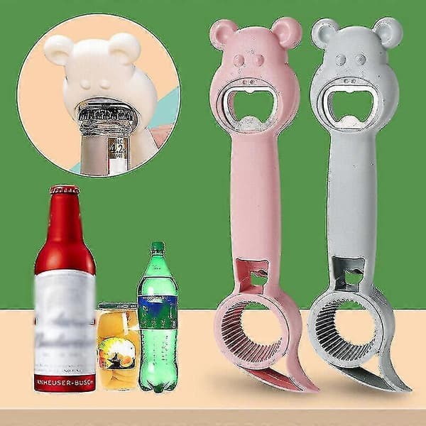 4 i 1 Flaskeåpner Multifunksjonell Krukkeboks Ølflaskeåpner Rustfritt Stål (FMY) Light grey