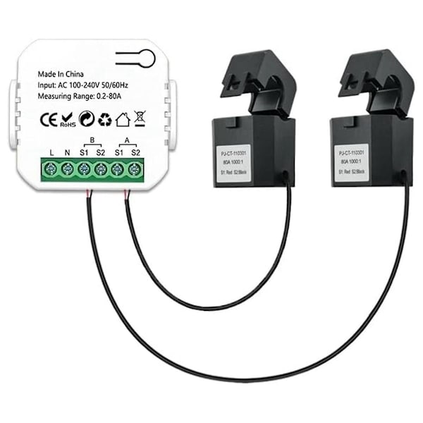 Tuya Wifi Intelligent Energimåler Solcelle-PV-System Strøm Produktion Forbrug Bidirektionel Overvågning Måler Med 2 CT (FMY)