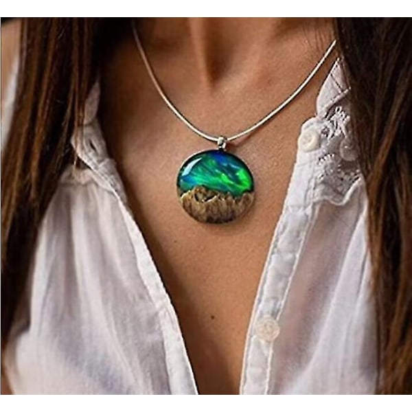 Wabjtam Northern Lights Opal Halsband,aurora Borealis Starry Necklace,opal Pendant Halsband For Women,present For Astronomy Lovers Smycken (grön) (FMY)