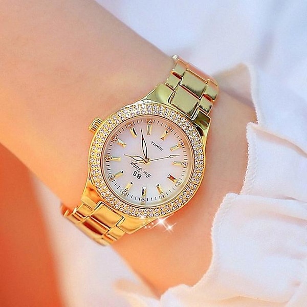 BS bee sister FA1258 Dame Rund Urkasse Diamant Legering Rem Ur (Guld) (FMY) Gold