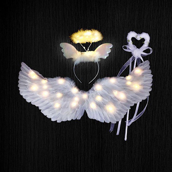 Englevinger, 3 stk/sett Lysende Englevinger og Glorier med LED-lys, barnekostyme til julaften, fest (FMY) Yellow 80x40cm