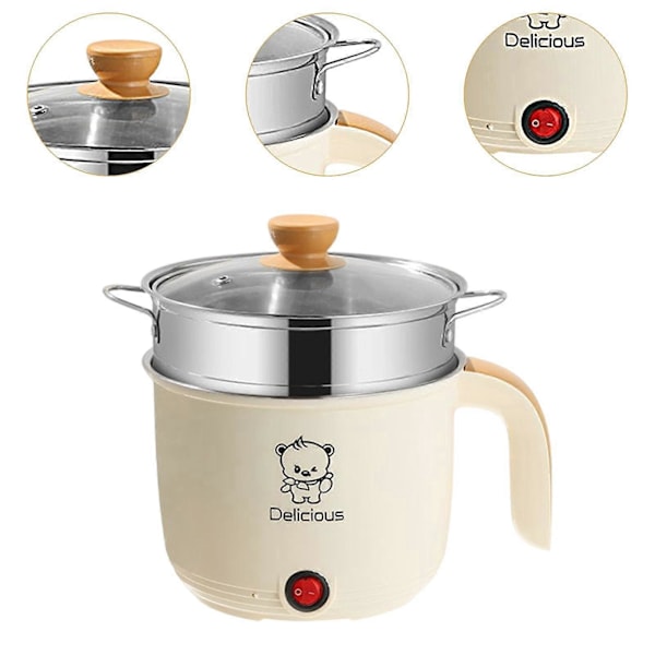 Elektrisk Gryta Hushåll 1.8L Nonstick Elektrisk Stekpanna för Soppa Fritera Pasta (FMY) khaki With steamer