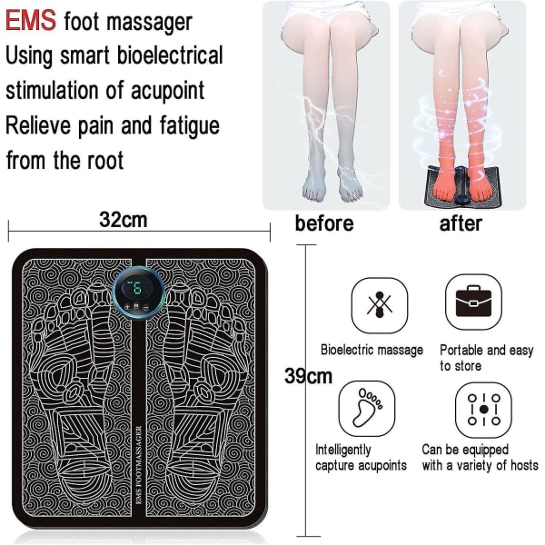 Elektriske fodmassageapparater, 6 tilstande 9 intensitetsniveauer massageapparater, bærbar fodmassagemaskine til smertelindring Forbedrer blodcirkulationen (FMY)