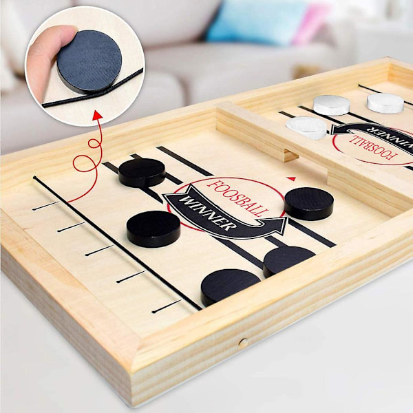 Stort snabbt Sling Puck-spel i trä, bordsspel för ishockey, schack, fotboll (FMY) Black