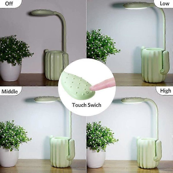 Trådløs Skrivebordslampe med Justerbar Lysstyrke Touch LED Leselampe Skrivebordslampe med Blyantholder Kontorinnredning - Grønn(FMY)