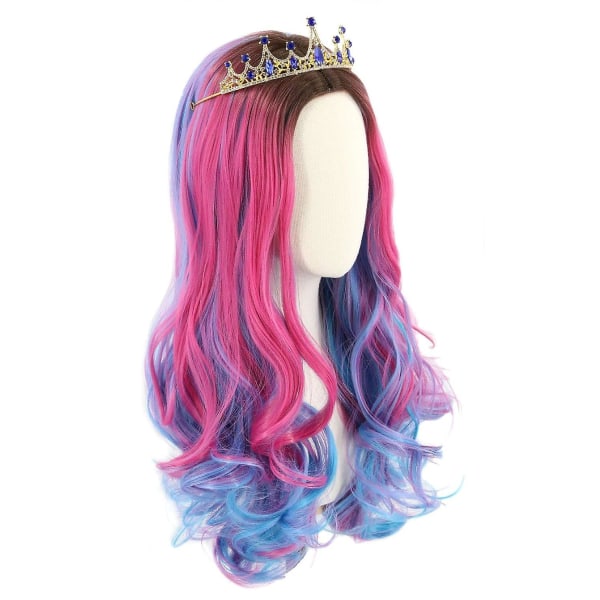Wekity Audrey peruk och krona för barn flickor lång vågig rosa blå peruk, wz-1251 (FMY)