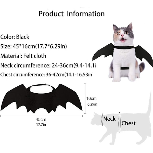Katt-flaggermusvinger for Halloween-festpynt, valpekrave og bånd for cosplay-flaggermuskostyme, søt valpe- og kattedrakt (FMY)