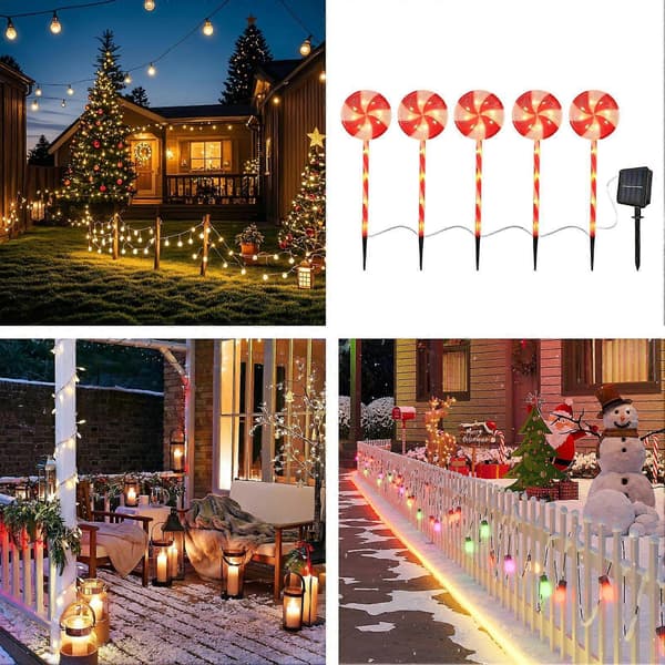 Solar 8-tilstand ornament slikstok lys julepynt til sti terrasse gård baggård veranda (FMY) C