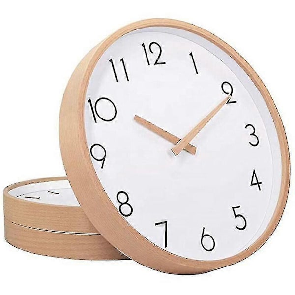 Hiljainen Sweep Solid Wood Literary Clock, Yksinkertainen Muotoilu, Pohjoismainen Puukello, Seinäkello (FMY)
